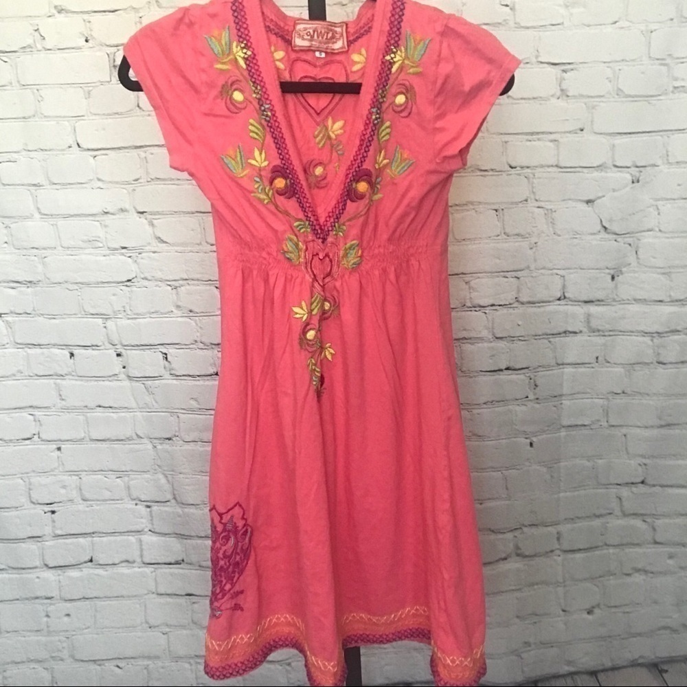 JWLA Floral & Heart Embroidered Casual Shirt Dress Pink Size Small